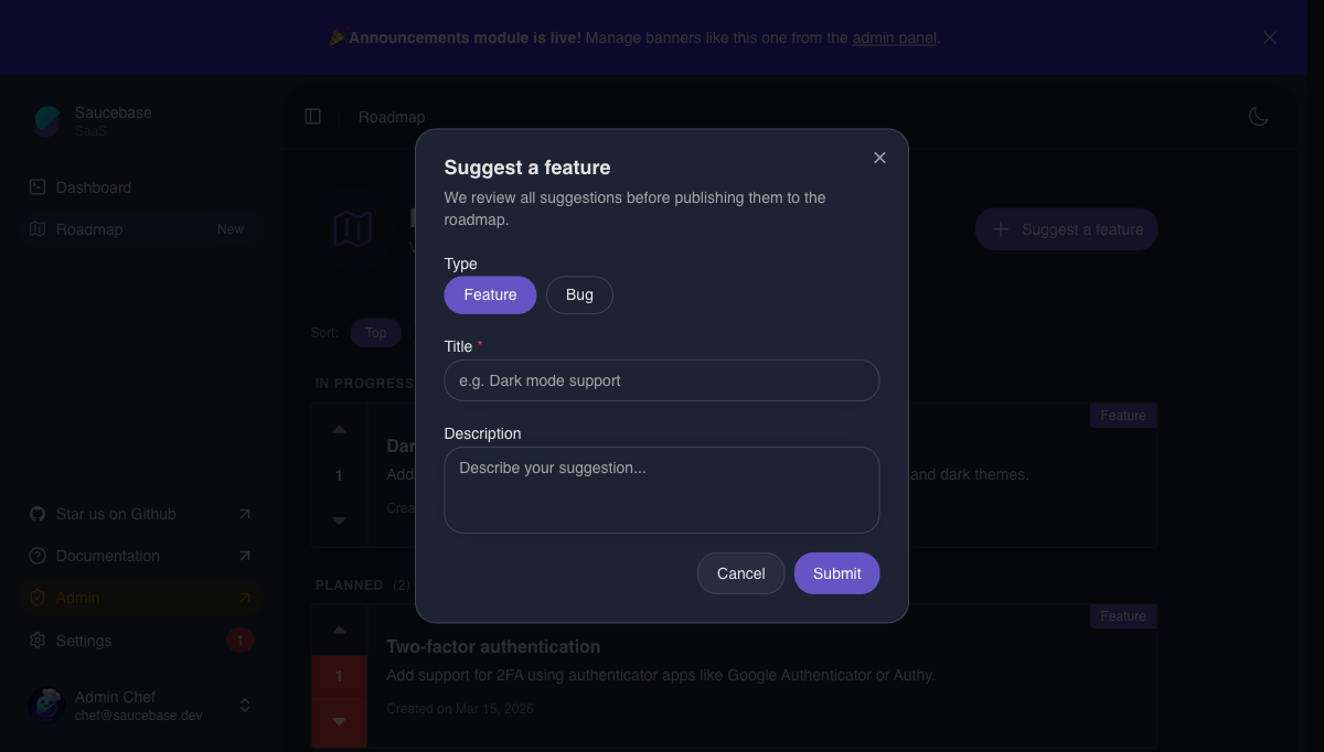 Suggest a feature dialog
