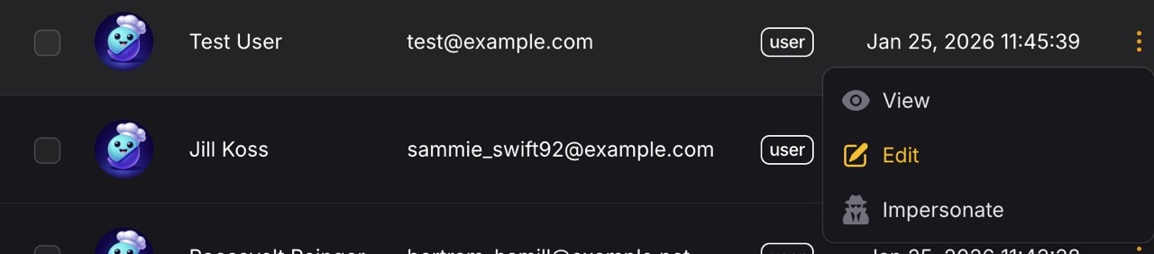 Filament Users table with impersonate action button